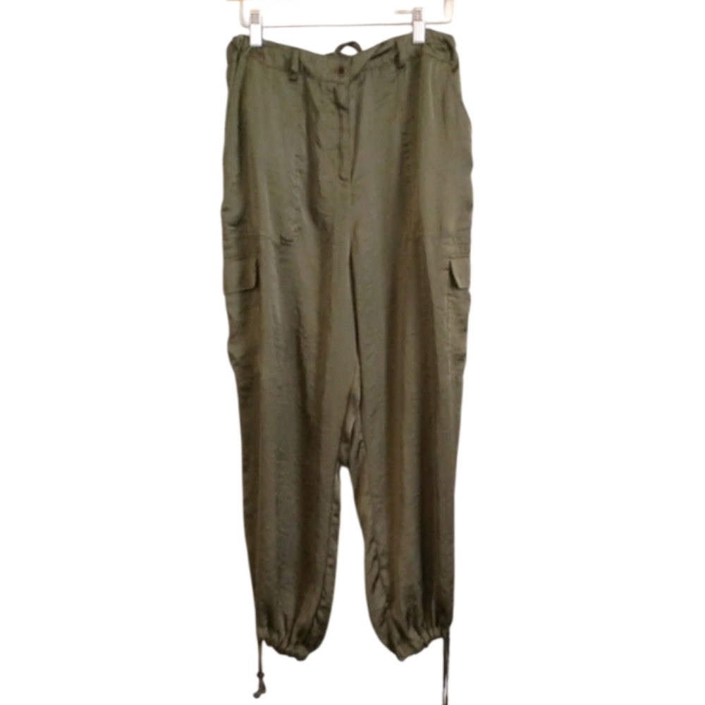 Dkny Green Cargo Pants with Elastic Cuffs